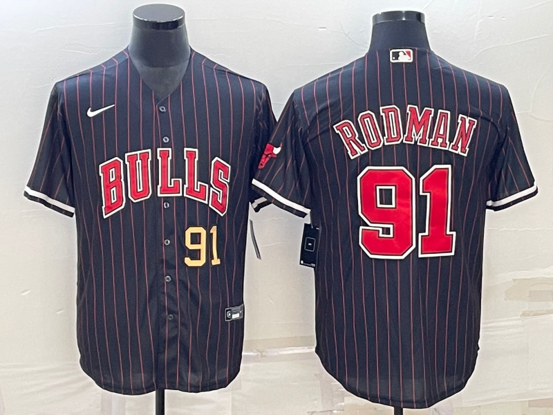 Men Chicago Bulls #91 Rodman Black Stripe Game Nike 2023 NBA Jersey